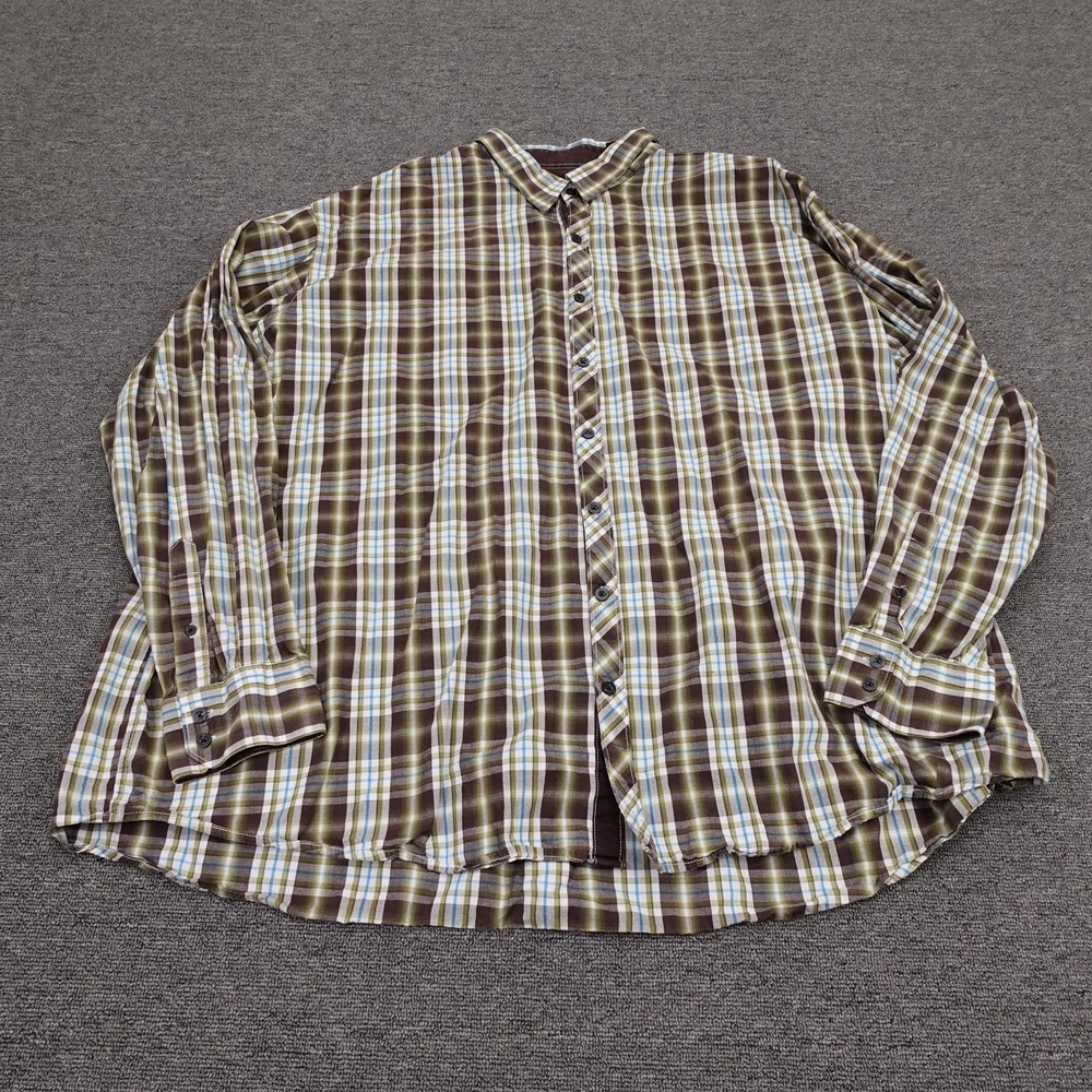 James‎ Tattersall Shirt Mens Big 3XLT Brown Plaid Long Sleeve Button Up Casual
